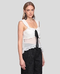 Avec Les Filles Women's Bow Detail Ruffle Top