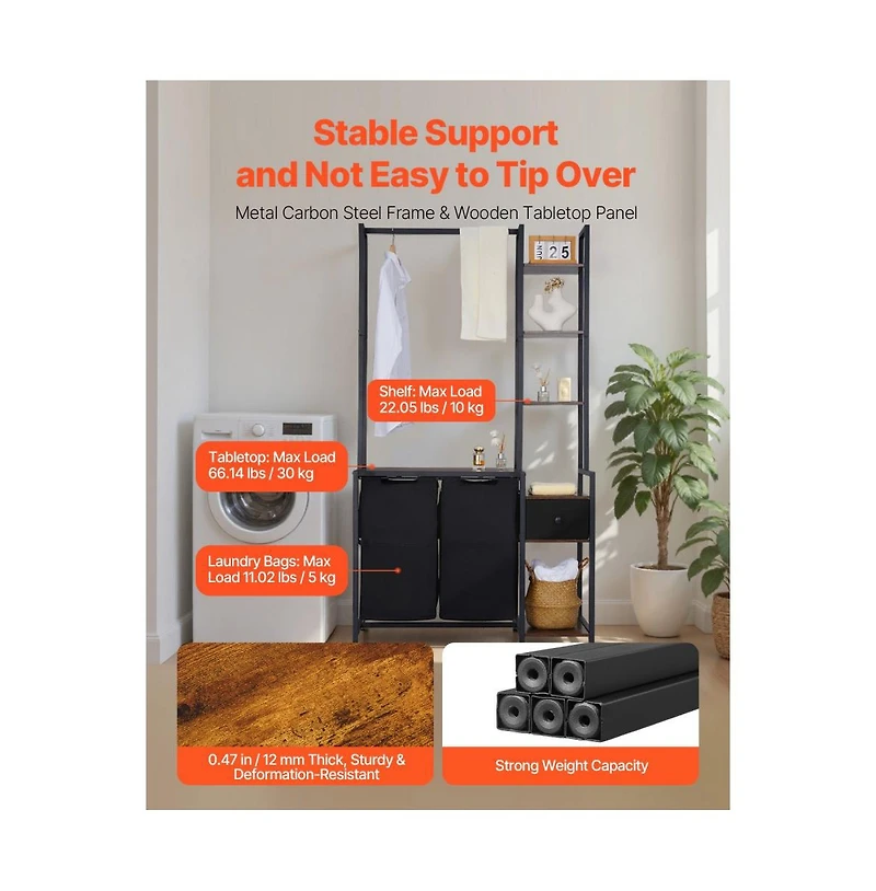 Slickblue Laundry Hamper with 3 Tiers, 2 Compartments, and Storage Rack