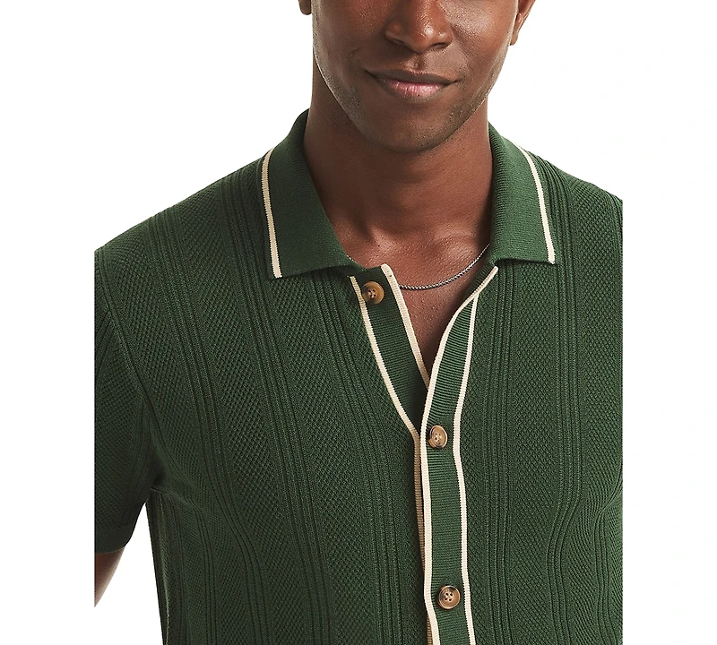 Nautica Men's Textured Open Front Polo Sweater