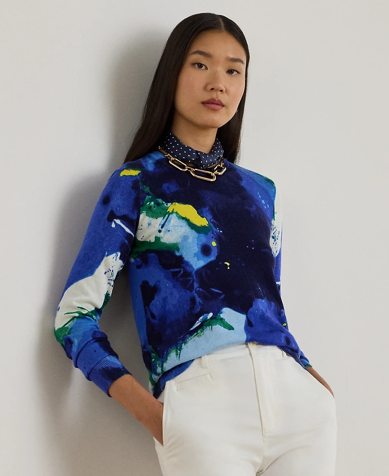 Lauren Ralph Women's Petite Abstract-Motif Long-Sleeve Sweater