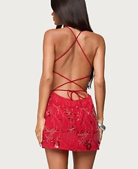 Edikted Women's Annalee Backless Beaded Chiffon Mini Dress