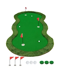 Skonyon 5 x 10 Feet Golf Practice Putting Green Mat with 3 Holes and Golf Balls for Home Office Backyard