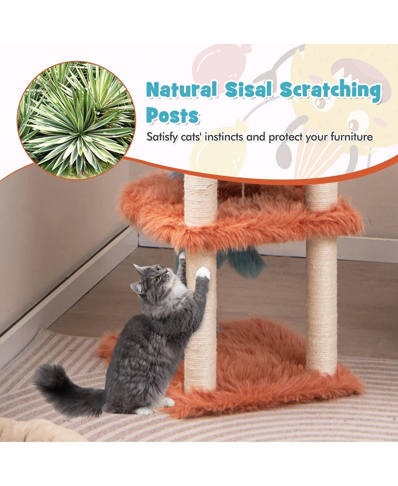 Skonyon Cute Monster-Themed Cat Tower with Private Condo and Soft Long Plush