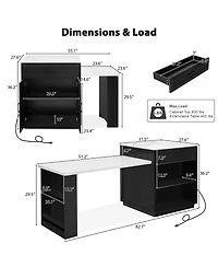 Casainc – Kitchen Island 82.7", extendable dining table for 4–6, two-tone, double storage, power outlet