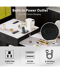 Casainc – Kitchen Island 82.7", extendable dining table for 4–6, two-tone, double storage, power outlet