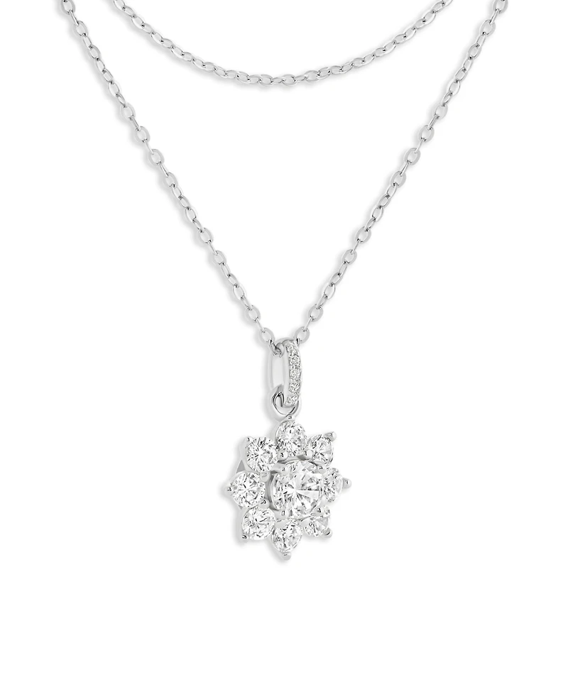 Holiday Lane Cubic Zirconia Sterling Silver Cluster Flower Pendant Necklace, Macy's Exclusive