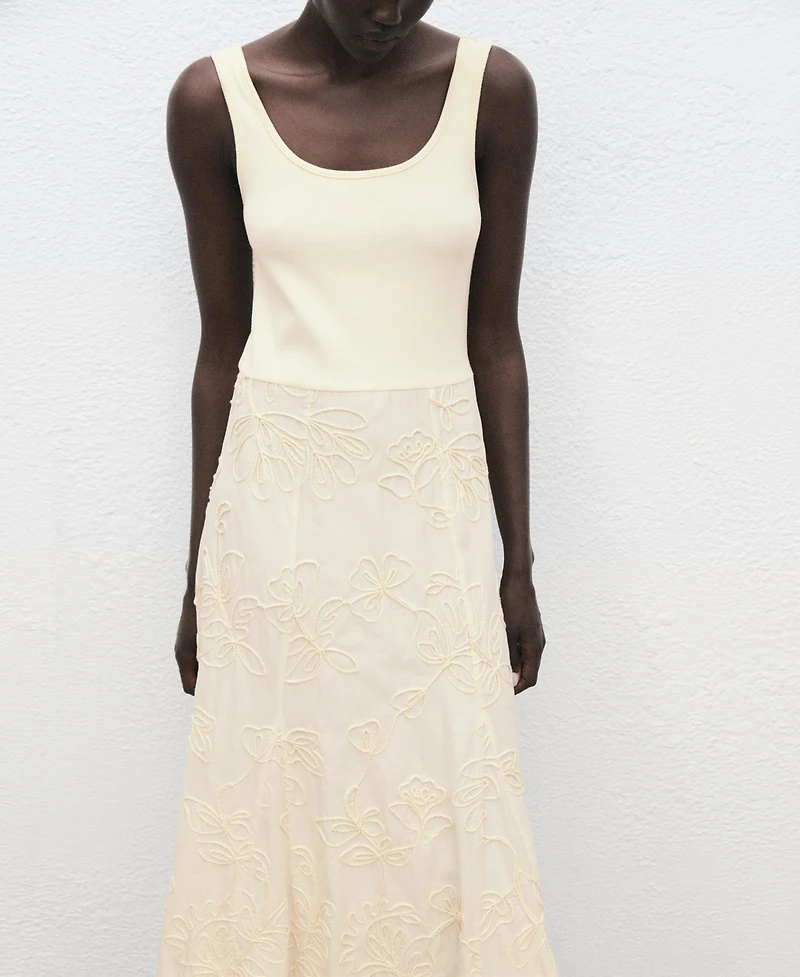 Mango Women's Floral-Embroidered Combined Dress