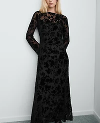 Mango Women's Bell Sleeves Floral Jacquard Dress