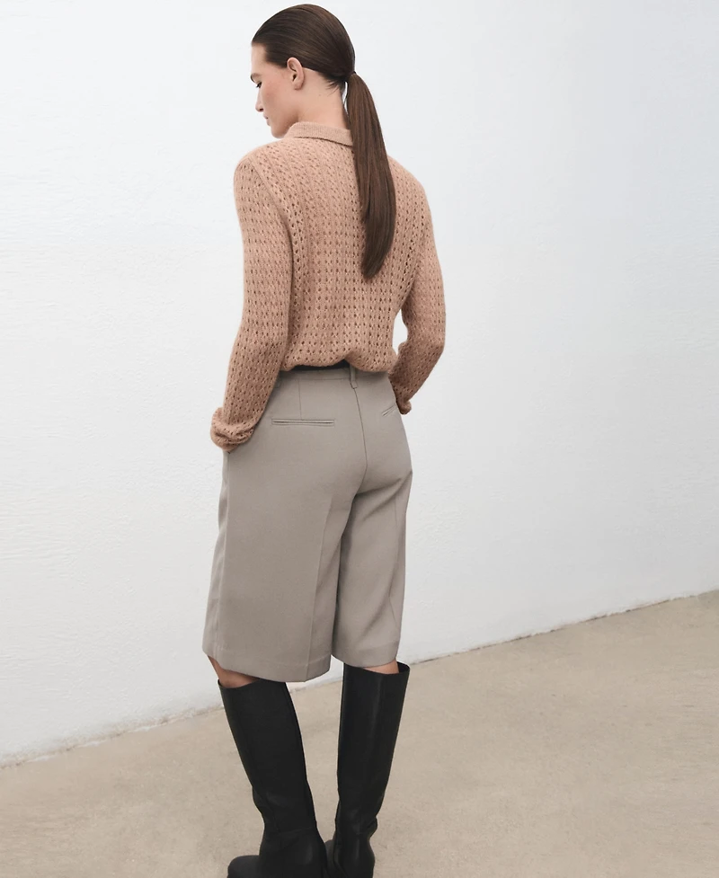 Mango Women's Openwork Knitted Polo-Neck Sweater