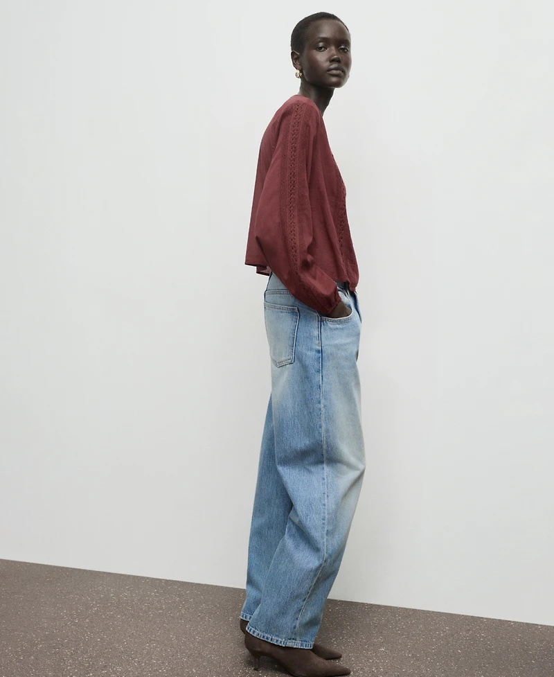 Mango Women's Embroidered Puff-Sleeve Blouse