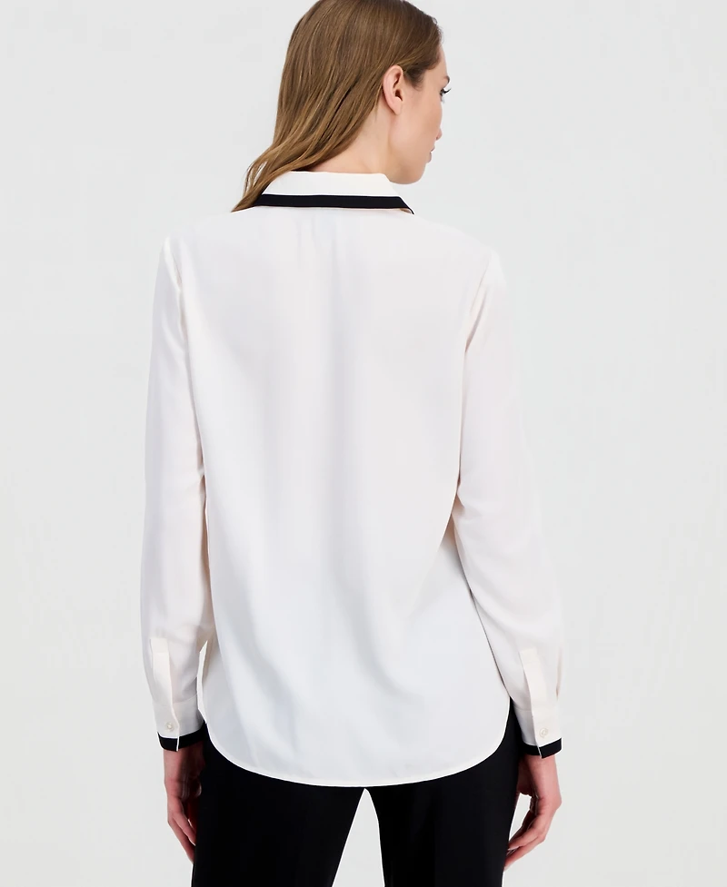 Anne Klein Petite Collared Long-Sleeve Blouse