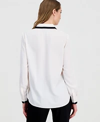 Anne Klein Petite Collared Long-Sleeve Blouse
