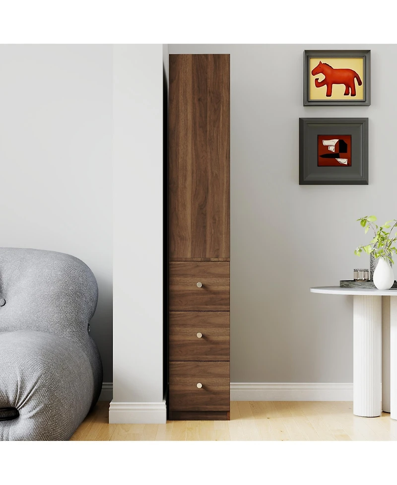 Casainc 70.87" H Display Storage Cabinet with 4-Tier Shelves and 3 Side Drawers, Modern Wooden Tall Bookshelf for Home