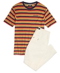Scotch Soda Mens Waffle Stripe Short Sleeve T Shirt Paired With Warren Drawstring Linen Pant