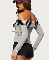 Edikted Women's Leetal Stripey Foldover Knit Top