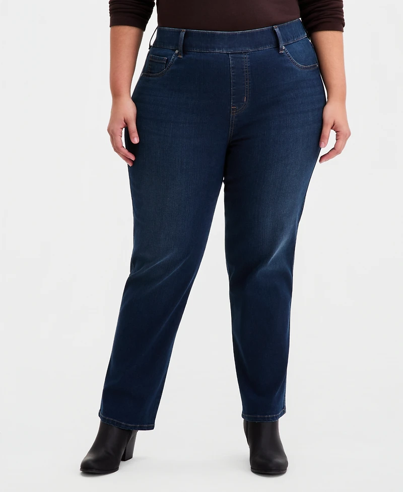 Style & Co Plus Pull-On Shaping High-Rise Straight-Leg Jeans, Macy's Exclusive