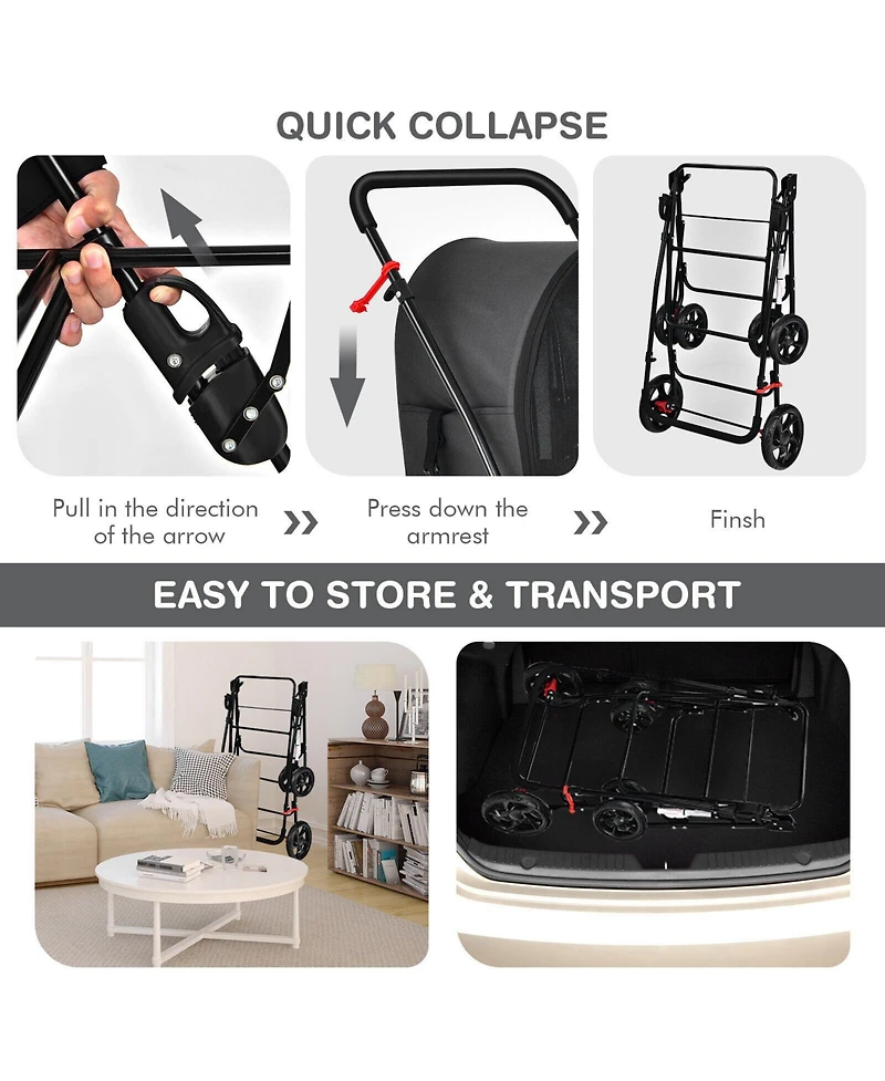 Sugift 4-in-1 Double Pet Stroller with Detachable Carrier and Travel Carriage