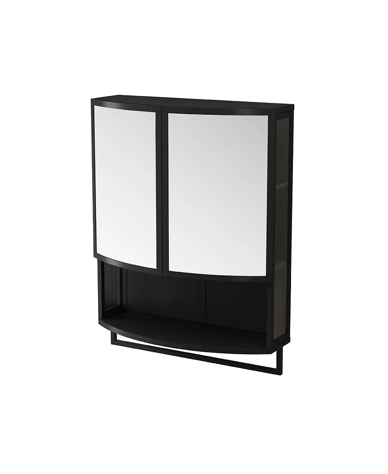 Casainc 23.62" Modern Arched Glass Double-Door Wardrobe with Shatterproof Mirror, Double-Layer Storage & Towel Rack