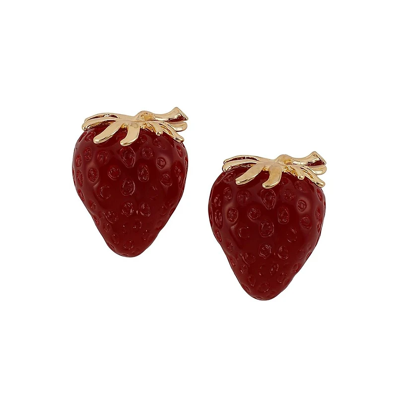 Women's The Strawberry Stud Earrings - Berry Red & California Gold