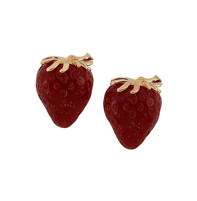 Women's The Strawberry Stud Earrings - Berry Red & California Gold
