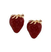 Women's The Strawberry Stud Earrings - Berry Red & California Gold
