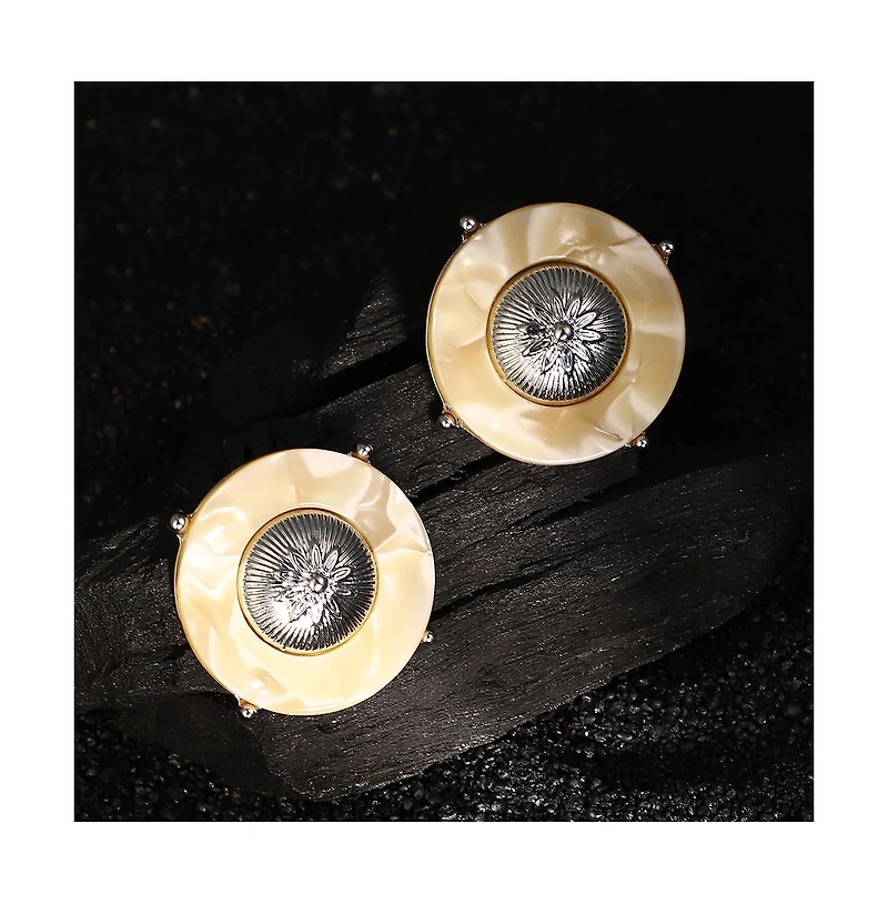 Women's The Tortoiseshell-Medallion Stud Earrings - Metallic Silver