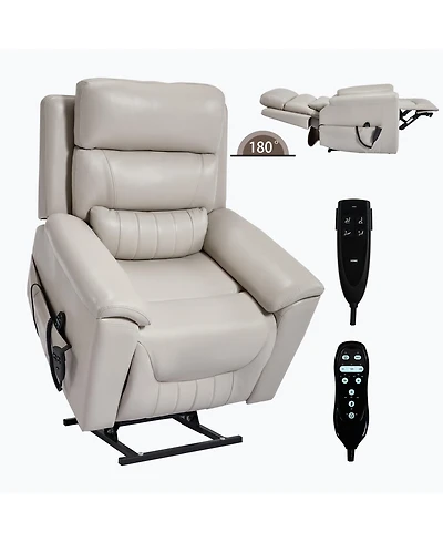 Boyel Living Faux Leather Dual Motor Infinite Position Up to 350 Lbs Power Lift Recliner Chair with 8-Point Vibration Massage and Lumbar
