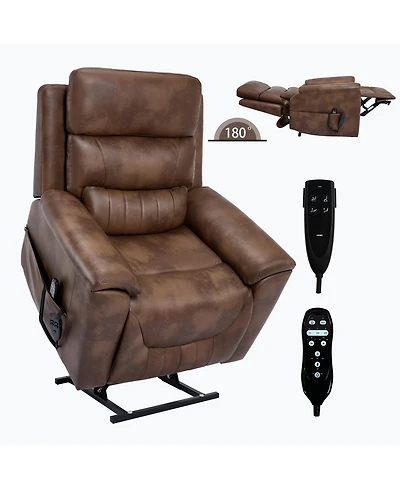 Boyel Living Faux Leather Dual Motor Infinite Position Up to 350 Lbs Power Lift Recliner Chair with 8-Point Vibration Massage and Lumbar