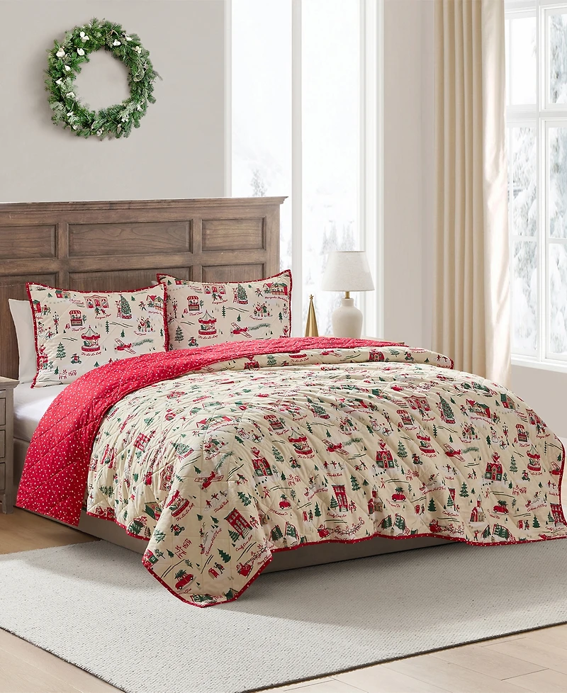 Hallmark Bedding Christmas Village Holiday 3-Pc. Quilt Set
