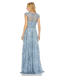 Mac Duggal Women's Tiered Floral Print Cut-Out Chiffon Gown