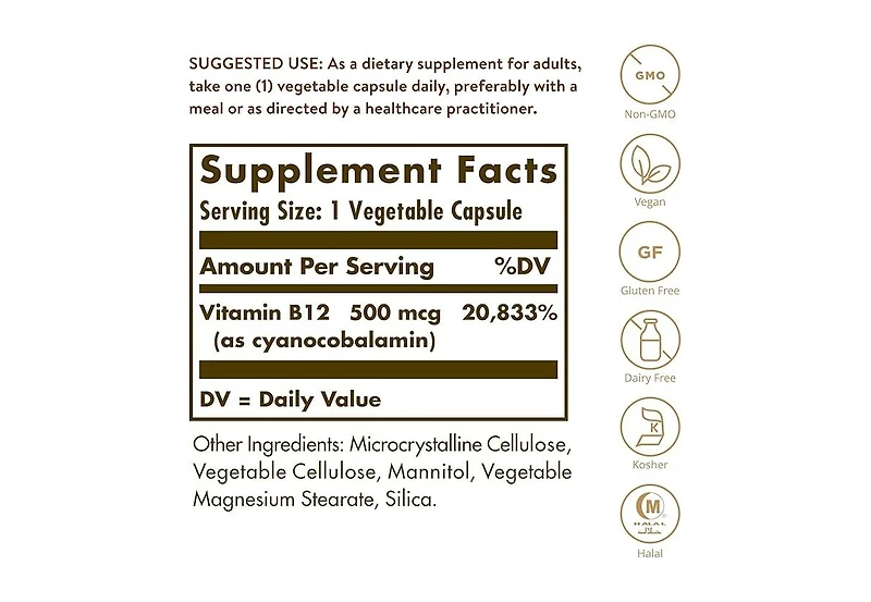 Solgar Vitamin B12 ,500 mcg ,250 V Caps