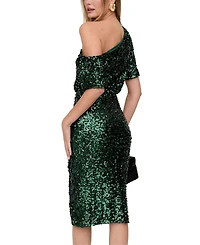 Lily and Lionel London Women's Nola Asymmetric Off Shoulder Sequins Midi Dress