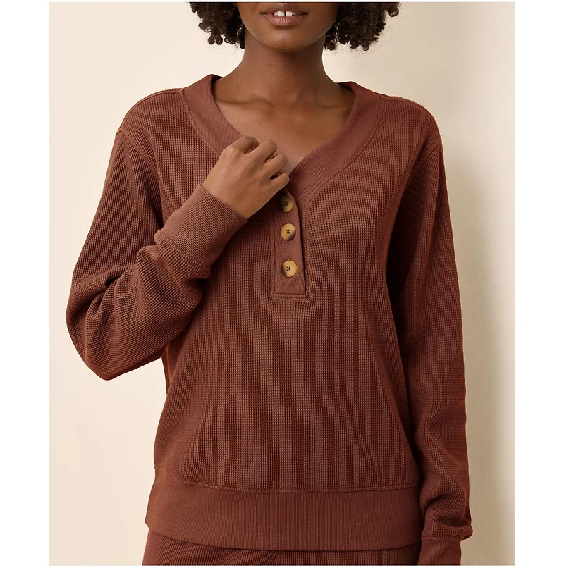 Pact Women's Thermal Waffle Henley Pullover