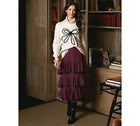 CeCe Women's Embroidered Ribbon Turtleneck Sweater