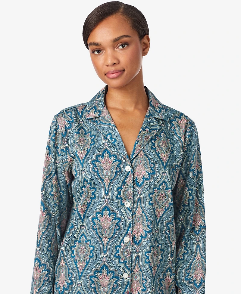 Lauren Ralph Lauren Women's Long Sleeve Notch Collar Long Pant Pajama Set