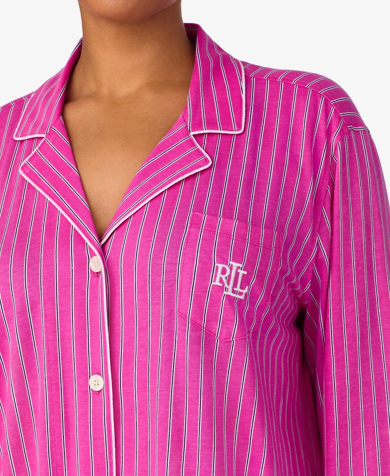 Lauren Ralph Lauren Plus Size Long Sleeve Notch Collar Long Pant Pajama