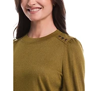 Rafaella Petite Metallic Puff Long Sleeve Top