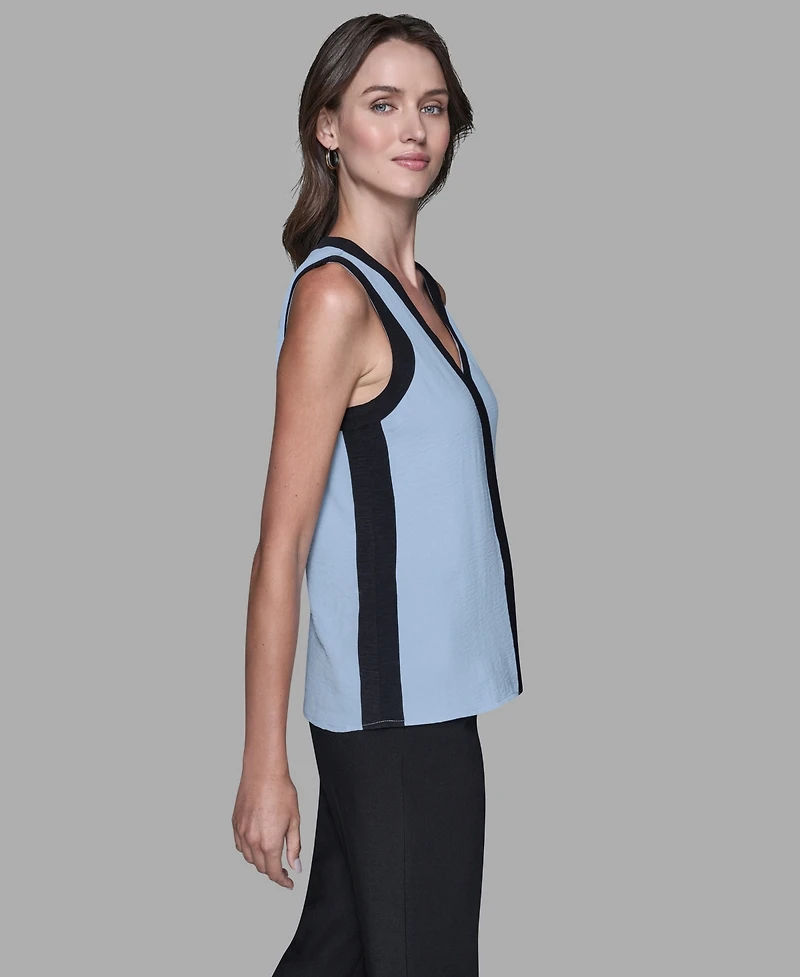 Karl Lagerfeld Paris Women's Contrast Sleeveless V-Neck Top