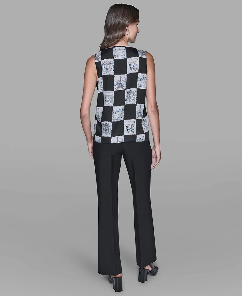 Karl Lagerfeld Paris Women's Sleeveless Printed V-Neck Top