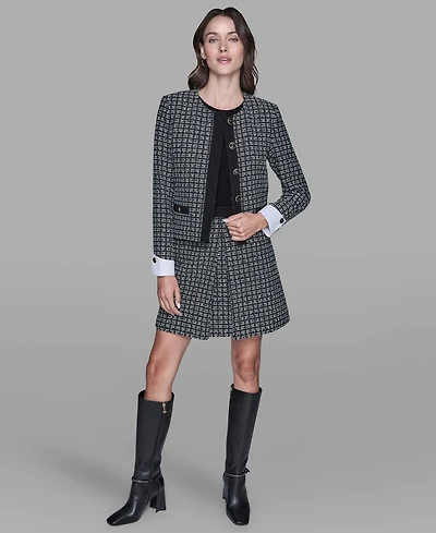Karl Lagerfeld Paris Women's Cropped Long-Sleeve Tweed Jacket