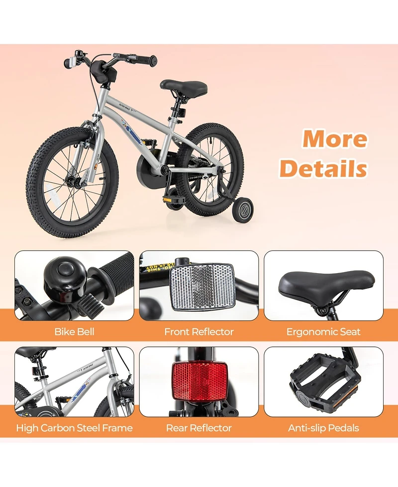Sugift 16-Inch Kids Bike Bicycle for Boys Girls 4-7 Adjustable with High Carbon Steel Frame