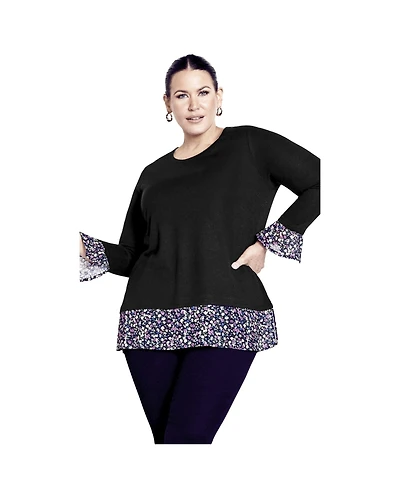 Avenue Women's Hacci Chiffon Print Top