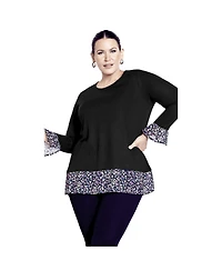 Avenue Women's Hacci Chiffon Print Top