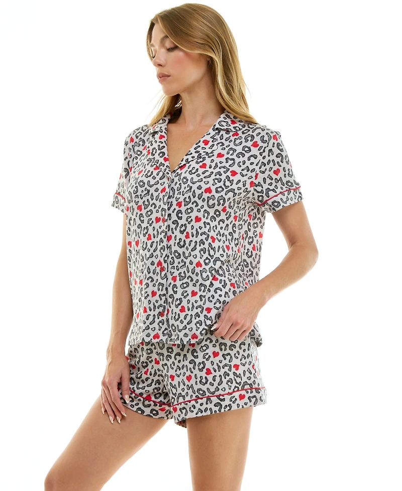 Roudelain Women's Short Sleeve Notch Collar and Shorts Set