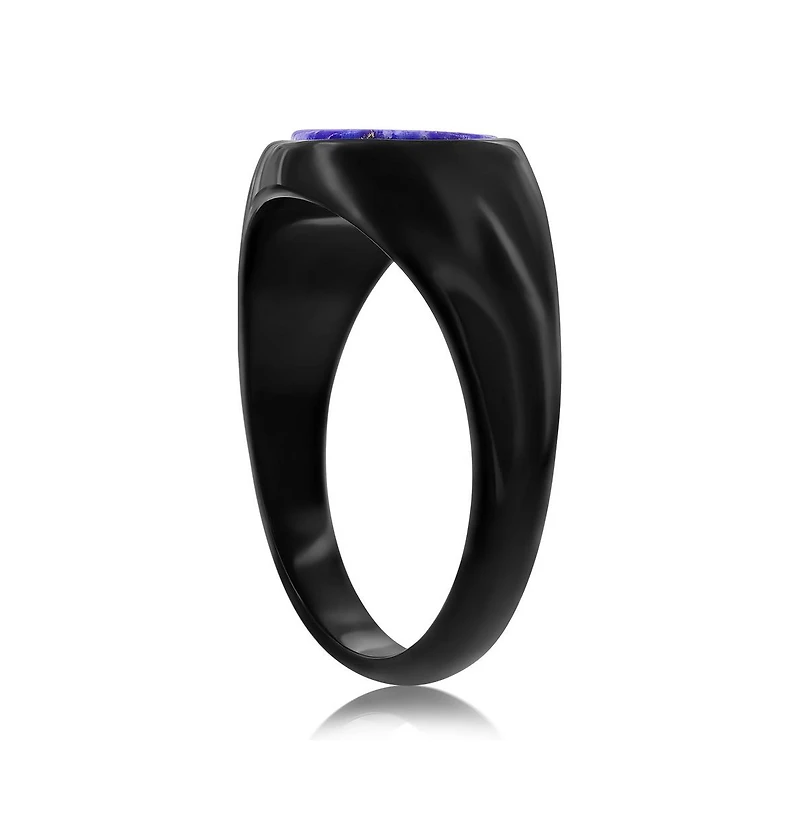Metallo Stainless Steel, Ip Black Plated Inlay Round Ring - Lapis