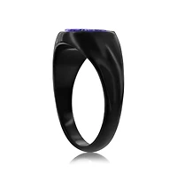 Metallo Stainless Steel, Ip Black Plated Inlay Round Ring - Lapis