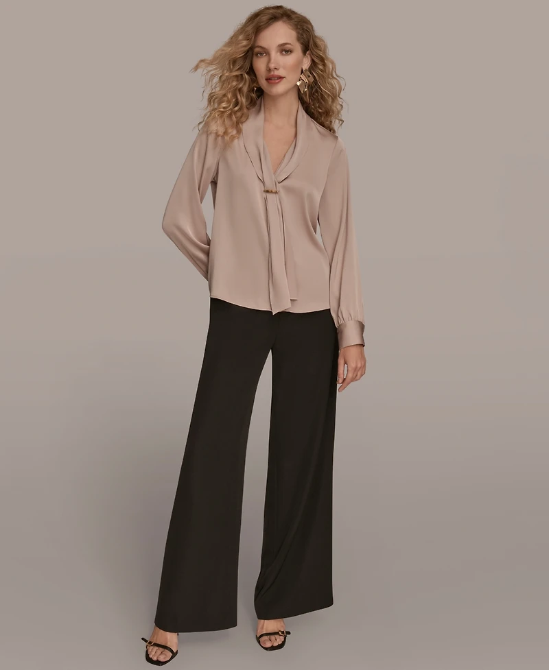 Donna Karan New York Women's Petite V-Neck with Bar Scarf Top, Regular & Petites