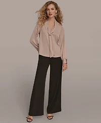 Donna Karan New York Women's Petite V-Neck with Bar Scarf Top, Regular & Petites