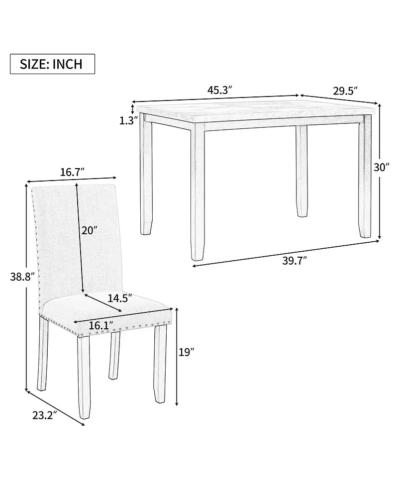 Maison Boucle 5-Piece Dining Set for 4 with Faux Marble Tabletop and Upholstered Chairs, Elegant Table Set for Kitchen or Dining Room-Maison Boucle