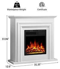 Cowsar Electric Fireplace Heater Wooden Surround Firebox, Remote Control, Adjustable Led Flame, 750W/1500W Freestanding Fireplace